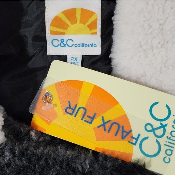 C&C California black and white Buffalo windowpane plaid teddy coat jacket plus 2 - Picture 8 of 9